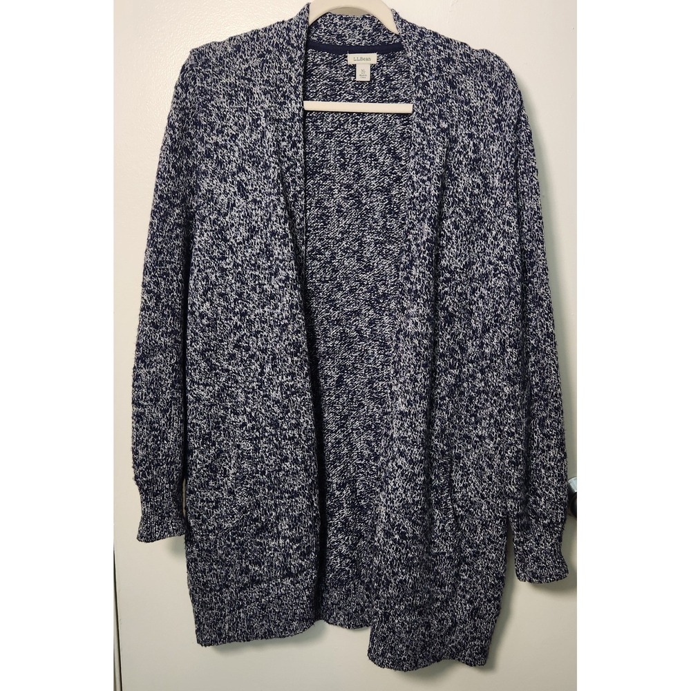 L.L. Bean 100% Cotton Blue Heather‎ Open Front Cardigan Sweater XL Petite
